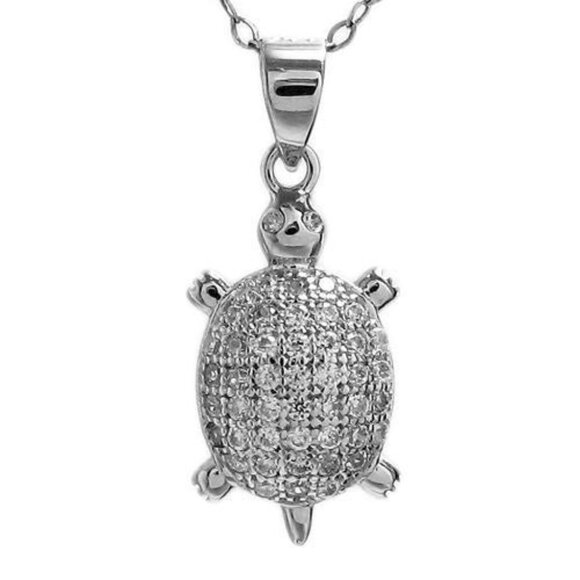 RADIANT STERLING SILVER TURTLE PENDANT WITH 0.45 CARAT MICRO-PAVE CZS - Picture 3 of 3